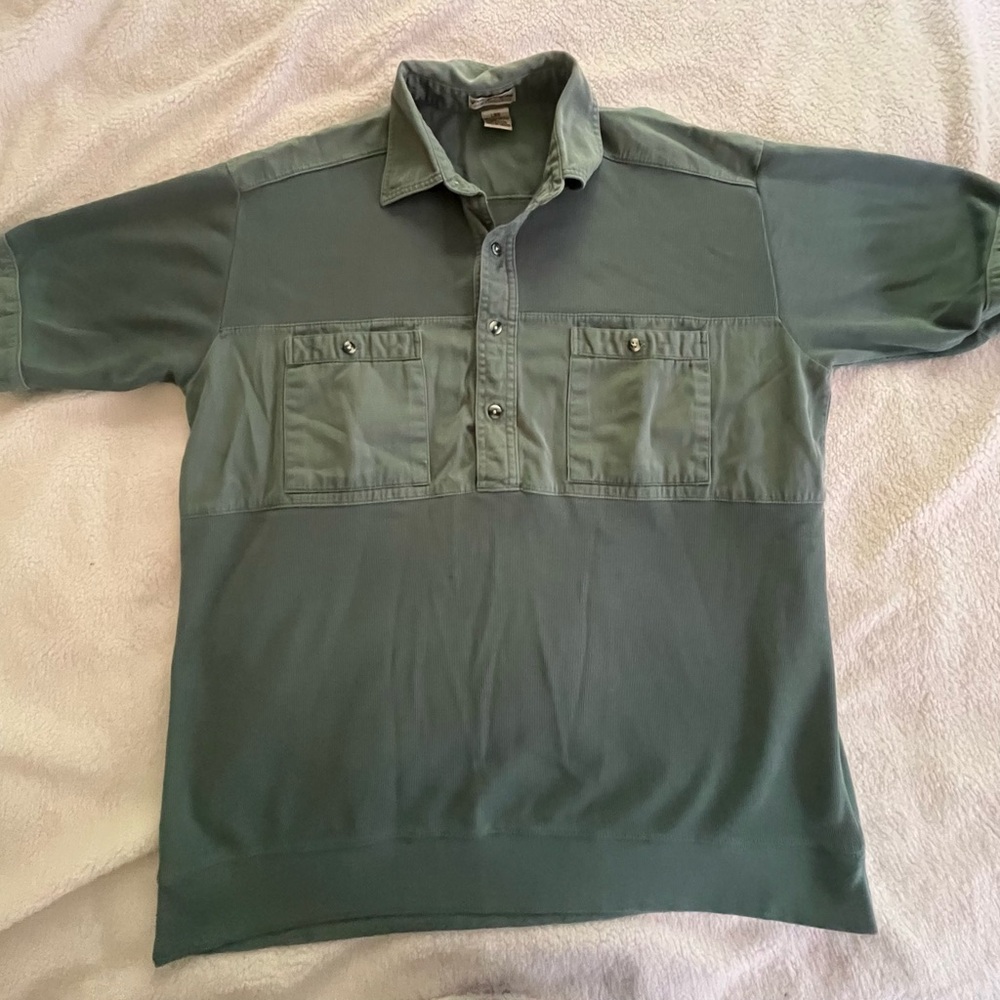 VINTAGE Norm Thompson Banded Jumper POLO SHIRT LARGE Green Grandpa 80s RARE L